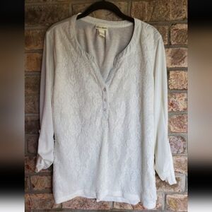 Women's XL‎ Tru Self Roll Sleeve Tunic Blouse white lacey shirt top tee T-shirt